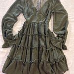 Altar'd State  Mini Dress Olive Green Swiss Dot Dress Size XS Boho Ruffle Long Sleeve Photo 0