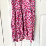 ZARA  Red Blue Floral Ruffle Shoulder Crepe Midi Tunic Prairie Dress Medium Photo 9