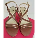 Kate Spade Tender Luggage Brown Gold Leather Wedge Heels Womens Shoe Size 10 NEW Photo 1