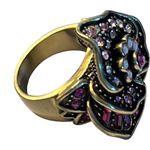 Vintage New Heidi Daus Pink Rhinestone Floral Antique Gold Statement Ring 8 Photo 2