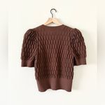 EXPRESS Knit Puff Short Sleeve Sweetheart Neckline Cardigan in Brown - Size M Photo 3