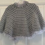 Handmade Women Chunky Crocheted Shrug Faux Fur Trim Grey One Size Gray Photo 3