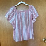 Banana Republic  Stripe Textured Peasant‎ Top, Linen/Cotton, White/Pink Medium Photo 5