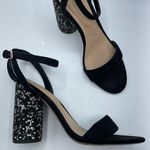 ALDO  Black Rhinestone Chunky Heel Peep Toe Shoes Womens 6.5 Glitter Party Glam Photo 1