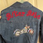 Don’t Mess With Texas Biker Babe denim Jean jacket size small Blue Photo 6