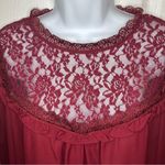 Modcloth Moon Floral Lace Yoke Top Ruffle Trim Burgundy Wine Red M Photo 1