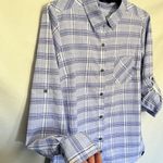 prAna Plaid Roll-Tab Button Womens Shirt Size Small Purple Long Sleeve Western Photo 2