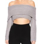 Naked Wardrobe Off The Shoulder Just Own Knit Cropped Cozy Sweater: Light Grey Photo 6
