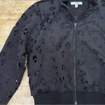 Good American NWT Laser Cut Scuba Cropped Jacket Black Leopard Mesh Full Zip Photo 6