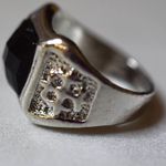 Source Unknown Graphic Etched Silver Tone Metal Band Black Square Beveled Stone Size 10.5 Ring Photo 4