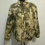 100% Silk Tan Leopard Abstract Anna & Frank Bomber Jacket Size Medium Vintage Photo 0
