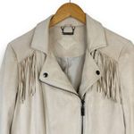 JouJou Faux Suede Western Fringe Moto Jacket Zippers Lined Cream Ivory Medium Photo 1