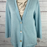 Chico's 1 Cardgian Sweater Womens M Shine 3 Button Front 3/4 Slv Pale Turquoise Photo 0