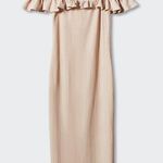 Mango MNG Janice Bone Nude Ruffle Sleeveless Midi Dress Size 6 NWT Photo 0