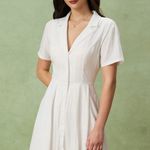 Rihoas White Puffed Sleeve Button Mini Dress Size M Photo 0