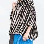 ZARA Knit Gray Black Zebra Short Sleeve Turtleneck Poncho Sweater Size Small Photo 0