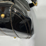 Eric Javits New York Black Patent Leather Satchel Bag with Gold Hardware & Red Photo 7