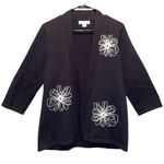 Christopher & Banks Black Open Cardigan w/Stitched White Flowers Medium Photo 0