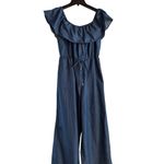 Blue Ruffle Neckline Jumpsuit with Adjustable Waist Size XXL Photo 1