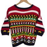 Carroll Reed Women's M Nautical Knit Cardigan Button Up Cotton Colorful 90's Black Size M Photo 11