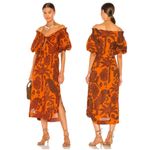 Johanna Ortiz Dramatic Sunset 3/4 Balloon Sleeve Midi Dress Size 10 Orange Photo 1