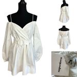 superdown  White Off Shoulder Milkmaid Dress MEDIUM Belted Mini Revolve $74 NEW Photo 8