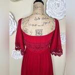 Umgee  Red Crocheted Lace Bell Sleeve Flowy Dress Size Medium Photo 13