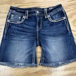 Miss Me Signature 7” Mid-Rise Shorts Size 27 Blue Denim Stretch Bling Western Photo 0