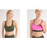 Love & Sports Army Green Neon Pink Reversible Core Sports Bra Women's Size XL Photo 1
