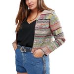 Glamorous Multi Geo-Tribal Stripe Trophy Embelished Open Front Cropped Jacket Photo 3