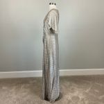 Adrianna Papell Sparkly Short Sleeve V-Neck Long Evening Gown Gold Size 8 Dress Photo 4