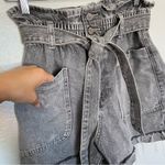 ZARA Gray Denim Paper Bag Shorts High Waist Belt Patch Pocket Size 2 Jean Shorts Photo 5