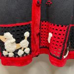 Dog Puppy Novelty Print Red Black Crochet Knit Cardigan Sweater Sz Large Vintage Photo 3