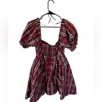 Maeve Anthropologie Red Tartan Plaid Puff Sleeve Mini Dress Photo 6