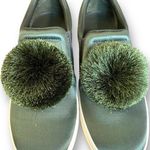 Tory Burch Daphne Pom Pom Sneaker Satin Lux Olive Green Slip On Shoe Size 8 Photo 2