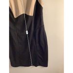 Chic Colorblock Sheath Dress AA Studio Black Beige Faux Leather Trim 4P Photo 4