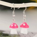 Pink Resin Toad Stool Mushroom Earrings Photo 3
