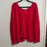 Free People Songbird Pink Fuchsia Boucle Crochet Open Knit V-neck Sweater M Photo 5