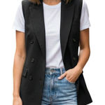 NWT BTFBM Womens Black Double Breasted Sleeveless Blazer Vest XL Photo 0