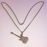 Silver Tone Huge Guitar Boho Pendant Necklace Photo 4