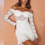Selfie Leslie NWT  DOVE OFF-SHOULDER FRILL TRIM LACE MINI DRESS WHITE small Photo 0