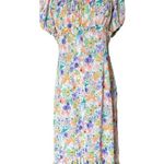 ASTR  The Label -Gaia Dress Purple Gen Multi Floral Smocked Puff Sleeve Midi Sz M Photo 2
