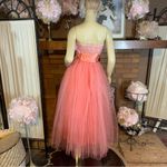 VINTAGE 1950'S HANDMADE CORAL PINK TULLE & LACE PARTY DRESS W/CRINOLINE (XS) Photo 3