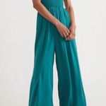 Marine layer Archive Tessa Jumpsuit One Shoulder Smocked Wide Leg Teal large Photo 0