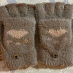 Taupe and Pink Cozy Fingerless Gloves with Paw Print Photo 1