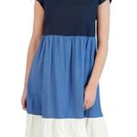 52SEVEN Colorblock Cap Sleeve Linen Blend Dress In Denim Combo Size XL Black Photo 0