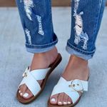 White Adjustable Buckle Criss Cross Sandal Size 7 Photo 0