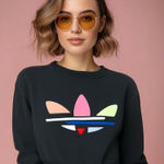 Adidas  Women's Cropped Sweatshirt Small Black Multicolor‎ Trefoil Logo Casual Photo 0
