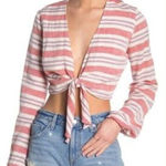 Lovers + Friends  Striped I Think I Love You Tie Front Cropped Top Size Medium Photo 0