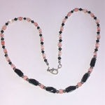 Pink Rose Quartz? Black Beaded Boho Classic Necklace Photo 1